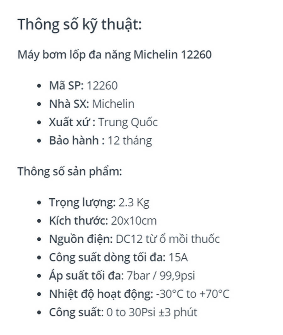 Bơm lốp ô tô Michelin 12260 chuẩn chính hãng (giá tốt)