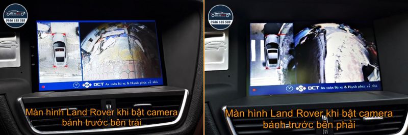 Màn hình Land Rover khi bật camera 360 DCT cho phép nhìn thấy rõ cả bánh xe 