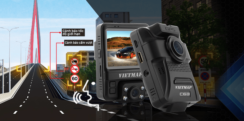 Camera hành trình ô tô Vietmap C63 ghi hình trước và trong xe