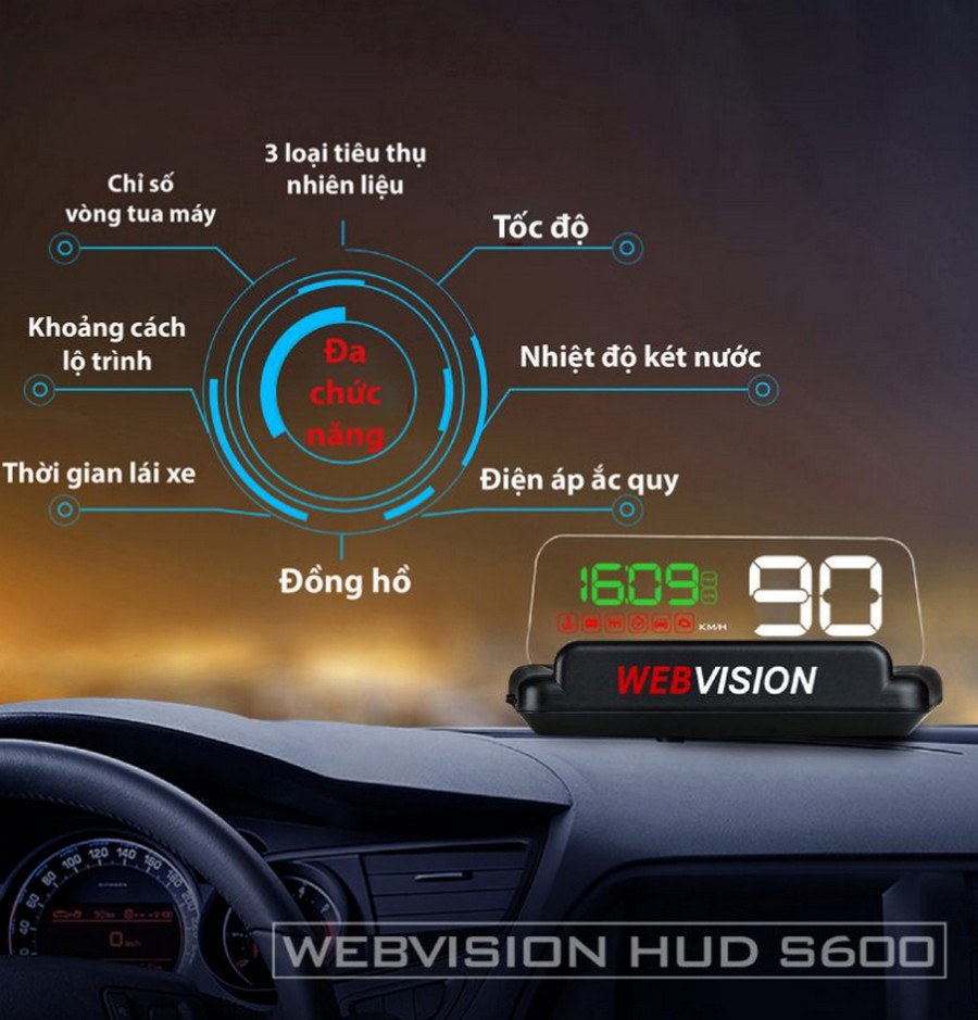 Giá Màn hình Webvision HUD S600 hiển thị thông tin trên kính lái