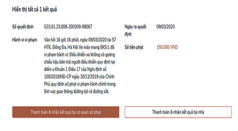 Hướng dẫn nộp phạt vi phạm giao thông ngay tại nhà