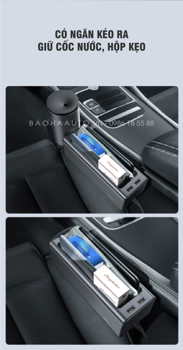 Hộp đựng đồ khe ghế Baseus ô tô (có kèm cổng sạc USB)
