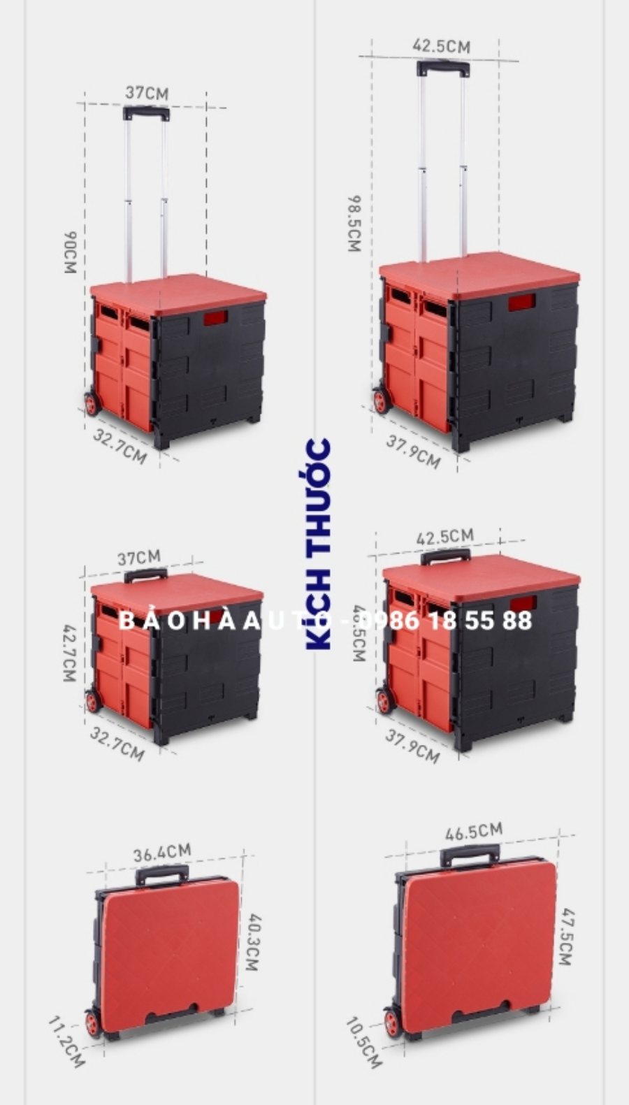 Thùng đựng đồ gấp gọn có tay kéo bánh xe (Nhựa cao cấp, 2 kích thước)