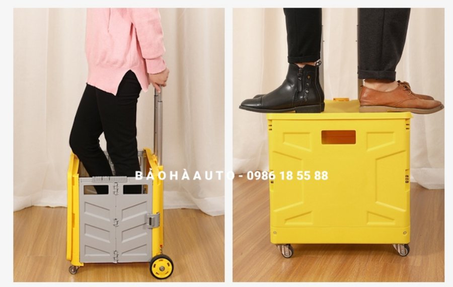 Thùng đựng đồ gấp gọn có tay kéo bánh xe (Nhựa cao cấp)