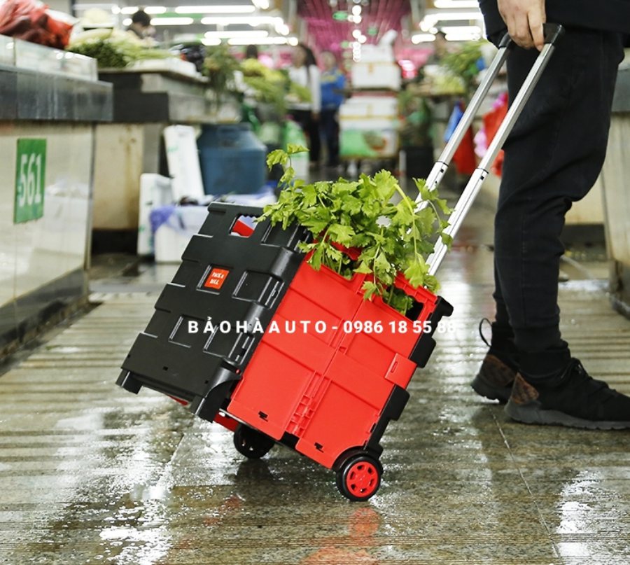 Thùng đựng đồ gấp gọn có tay kéo bánh xe (Nhựa cao cấp)