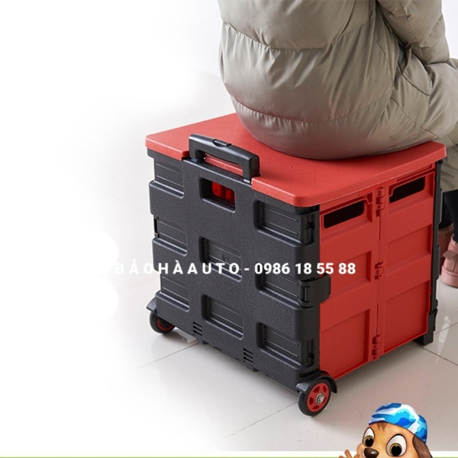 Thùng đựng đồ gấp gọn có tay kéo bánh xe (Nhựa cao cấp)