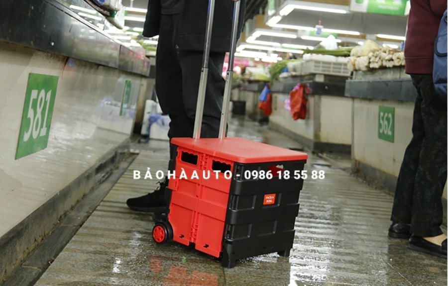 Thùng đựng đồ gấp gọn có tay kéo bánh xe (Nhựa cao cấp)